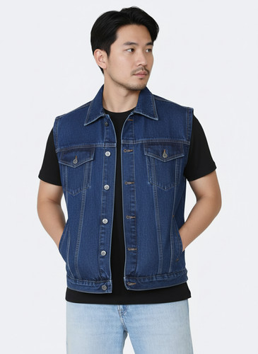 Men denim gilet waistcoat - denim,