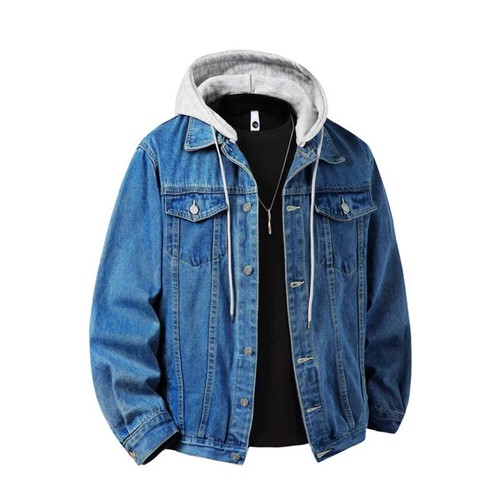 Men hooded denim jacket - hooded, –