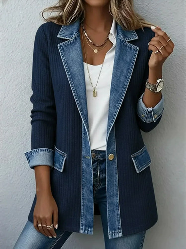 Womens denim patchwork blazer - womens,