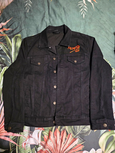 Black denim jean jacket - black,