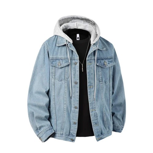 Men hooded denim jacket - hooded, –