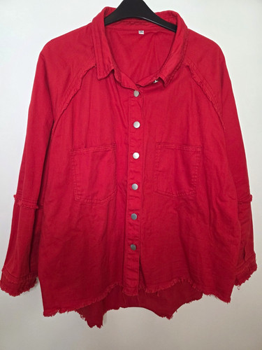 Red cotton button denim - red, button-up