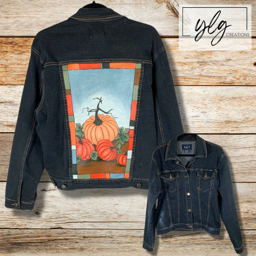 Hand painted pumpkin denim - hand,