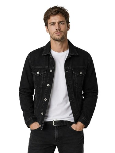 Men black denim jacket - black,